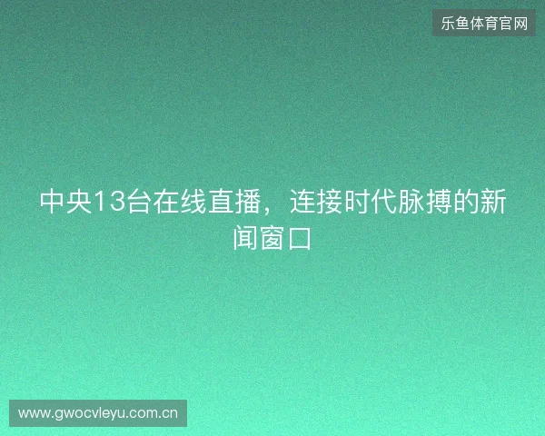 中央13台在线直播，连接时代脉搏的新闻窗口
